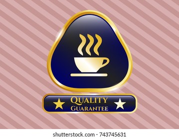  Shiny emblem with coffee cup icon and Quality Guarantee text inside