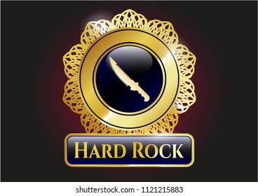  Shiny emblem with combat knife icon and Hard Rock text inside