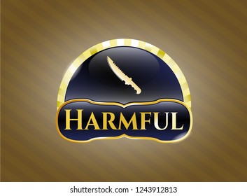  Shiny emblem with combat knife icon and Harmful text inside
