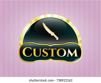  Shiny emblem with combat knife icon and Custom text inside