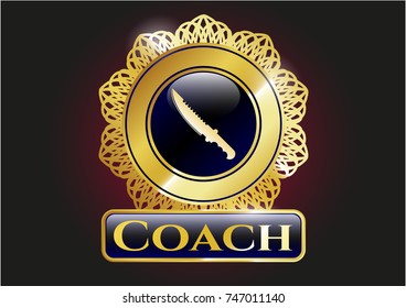  Shiny emblem with combat knife icon and Coach text inside