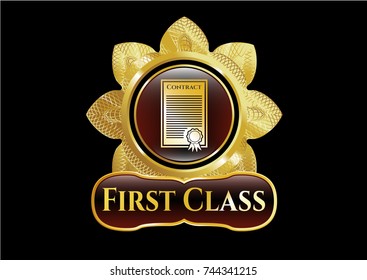  Shiny emblem with contract icon and First Class text inside