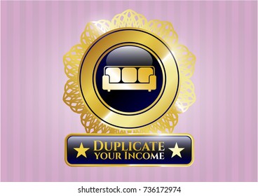  Shiny emblem with couch icon and Duplicate your Income text inside