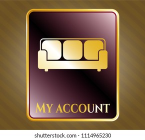  Shiny emblem with couch icon and My account text inside