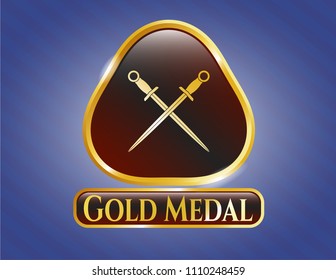  Shiny emblem with crossed swords icon and Gold Medal text inside