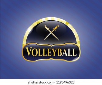  Shiny emblem with crossed swords icon and Volleyball text inside