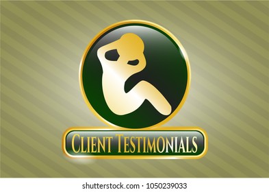  Shiny emblem with crunch icon and Client Testimonials text inside