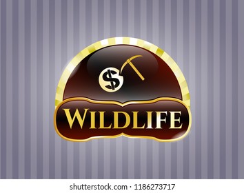  Shiny emblem with cryptocurrency mining icon and Wildlife text inside