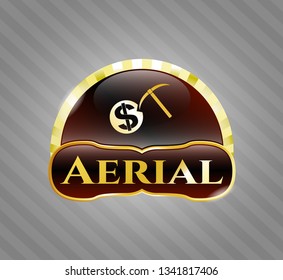  Shiny emblem with cryptocurrency mining icon and Aerial text inside