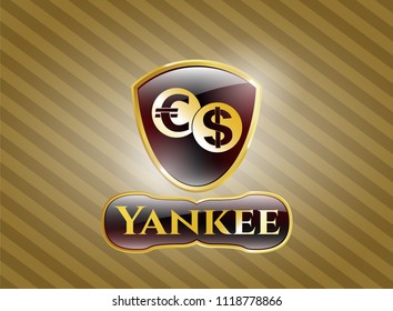  Shiny Emblem With Currency Exchange Icon And Yankee Text Inside