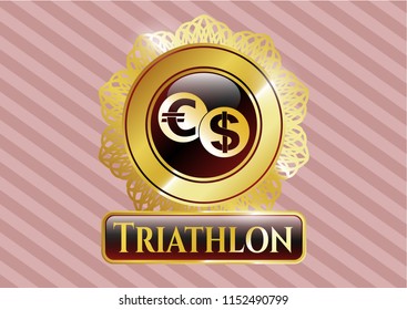  Shiny emblem with currency exchange icon and Triathlon text inside