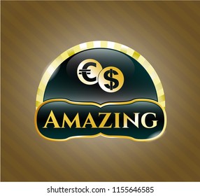 Shiny emblem with currency exchange icon and Amazing text inside