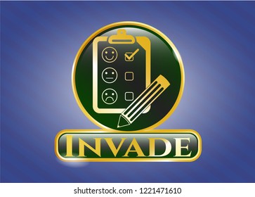  Shiny emblem with customer feedback icon and Invade text inside