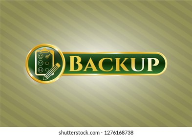 Shiny emblem with customer feedback icon and Backup text inside Shiny emblem with customer feedback icon and Backup text inside