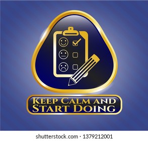  Shiny emblem with customer feedback icon and Keep Calm and Start Doing text inside