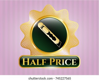  Shiny emblem with cutter icon and Half Price text inside