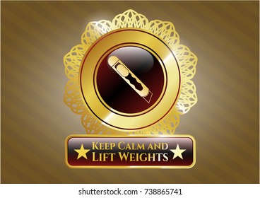  Shiny emblem with cutter icon and Keep Calm and Lift Weights text inside