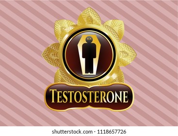 Shiny emblem with dead man in his coffin icon and Testosterone text inside