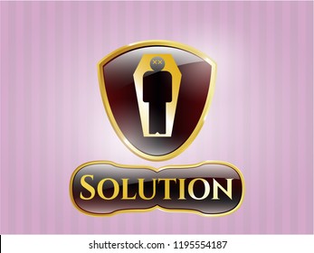  Shiny emblem with dead man in his coffin icon and Solution text inside