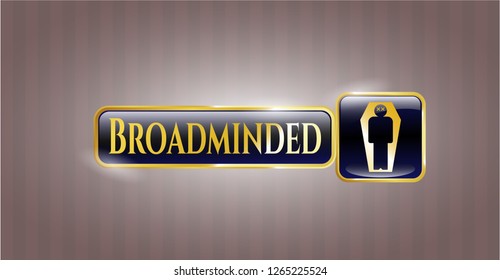  Shiny emblem with dead man in his coffin icon and Broadminded text inside