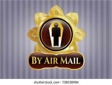  Shiny emblem with dead man in his coffin icon and By Air Mail text inside