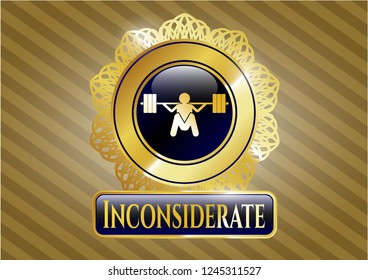  Shiny emblem with deep squat icon and Inconsiderate text inside