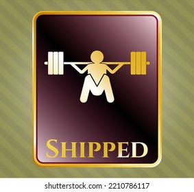 Shiny Emblem With Deep Squat Icon And Shipped Text Inside