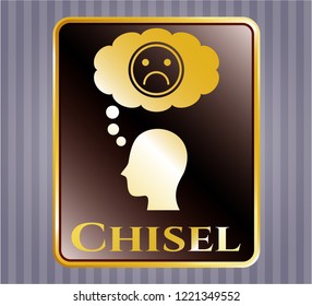  Shiny emblem with depression icon and Chisel text inside
