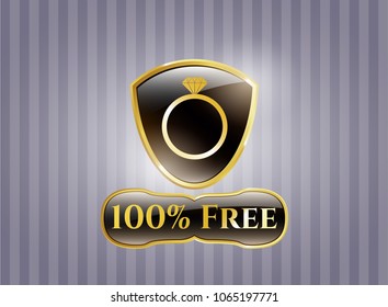   Shiny emblem with diamond ring icon and 100% Free text inside
