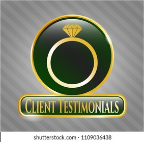  Shiny emblem with diamond ring icon and Client Testimonials text inside