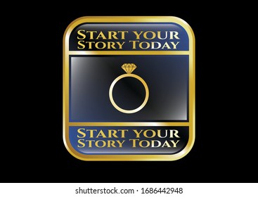  Leuchtendes Emblem mit dem Diamantring-Symbol und Starten Sie den Text "Stroy Today" in