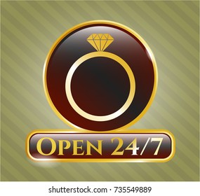  Shiny emblem with diamond ring icon and Open 24/7 text inside