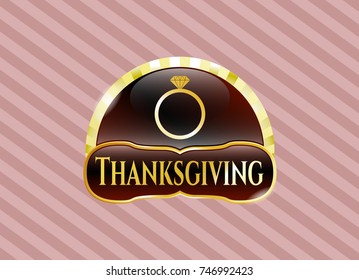  Shiny emblem with diamond ring icon and Thanksgiving text inside