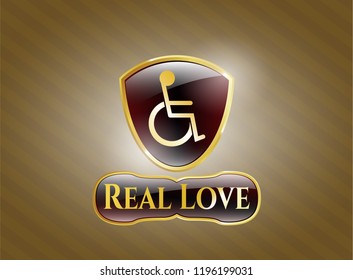  Shiny emblem with disabled (wheelchair) icon and Real Love text inside
