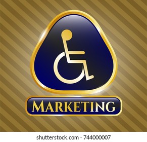 Shiny emblem with disabled (wheelchair) icon and Marketing text inside