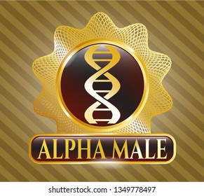  Shiny emblem with dna icon and Alpha Male text inside