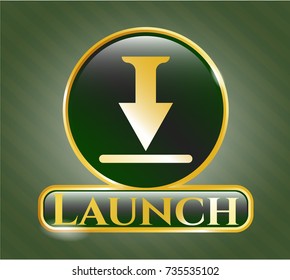  Shiny emblem with download icon and Launch text inside