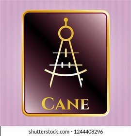  Shiny emblem with drawing compass icon and Cane text inside