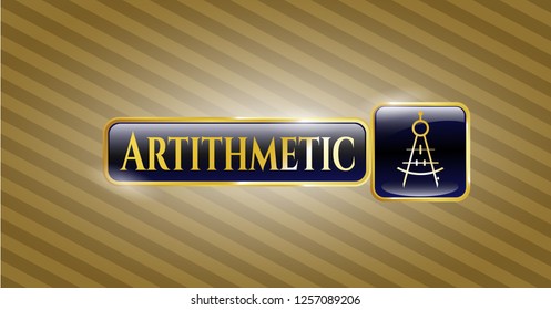  Shiny emblem with drawing compass icon and Artithmetic text inside