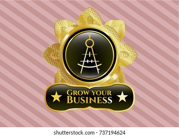  Shiny emblem with drawing compass icon and Grow your Business text inside
