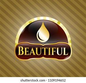   Shiny emblem with drop icon and Beautiful text inside