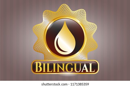  Shiny emblem with drop icon and Bilingual text inside