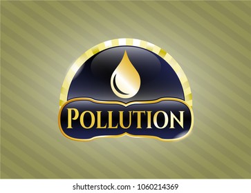Shiny emblem with drop icon and Pollution text inside Shiny emblem with drop icon and Pollution text inside