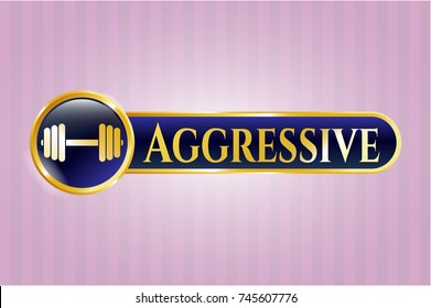  Shiny emblem with dumbbell icon and Aggressive text inside