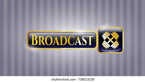  Shiny emblem with dumbbell icon and Broadcast text inside