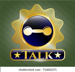  Shiny emblem with dumbbell icon and Talk text inside
