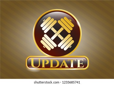  Shiny emblem with dumbbell icon and Update text inside