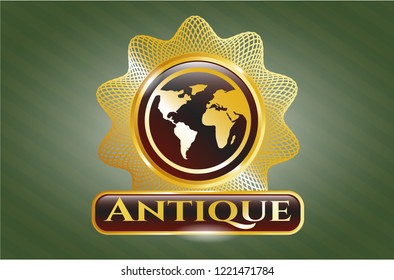  Shiny emblem with earth icon and Antique text inside