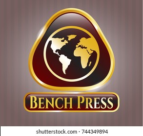  Shiny emblem with earth icon and Bench Press text inside