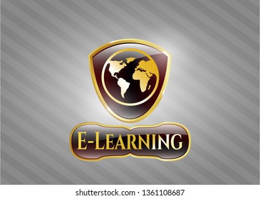  Shiny emblem with earth icon and E-Learning text inside